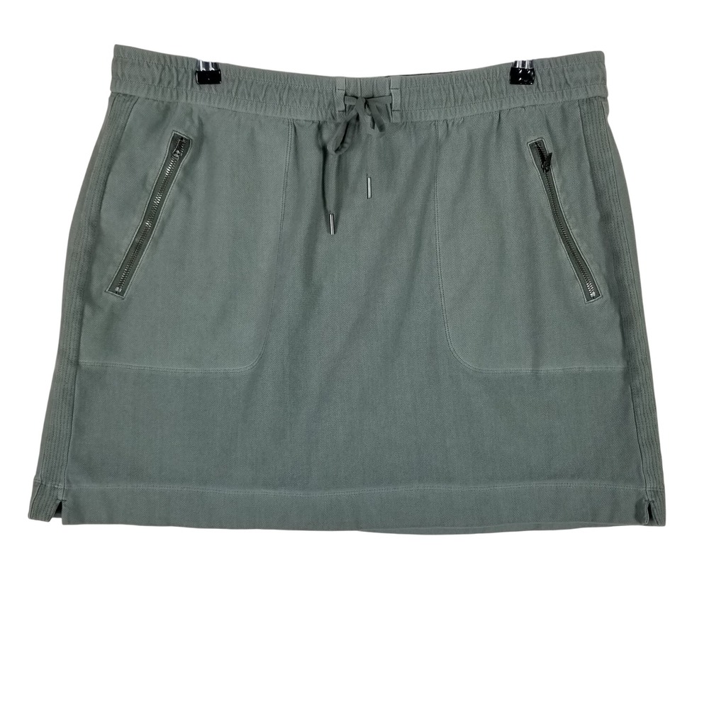Athleta Skort Women 14T Sage Green Zip Pocket Drawstring Cotton Blend Mini
